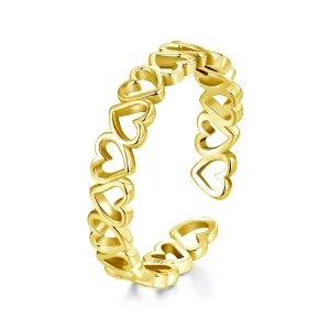 (zdjęcie do) Pandora Style 925 Srebrna Pierścionek z Serduszkami z Platynowym i Złotym Połyskiem - BSR654-EB
