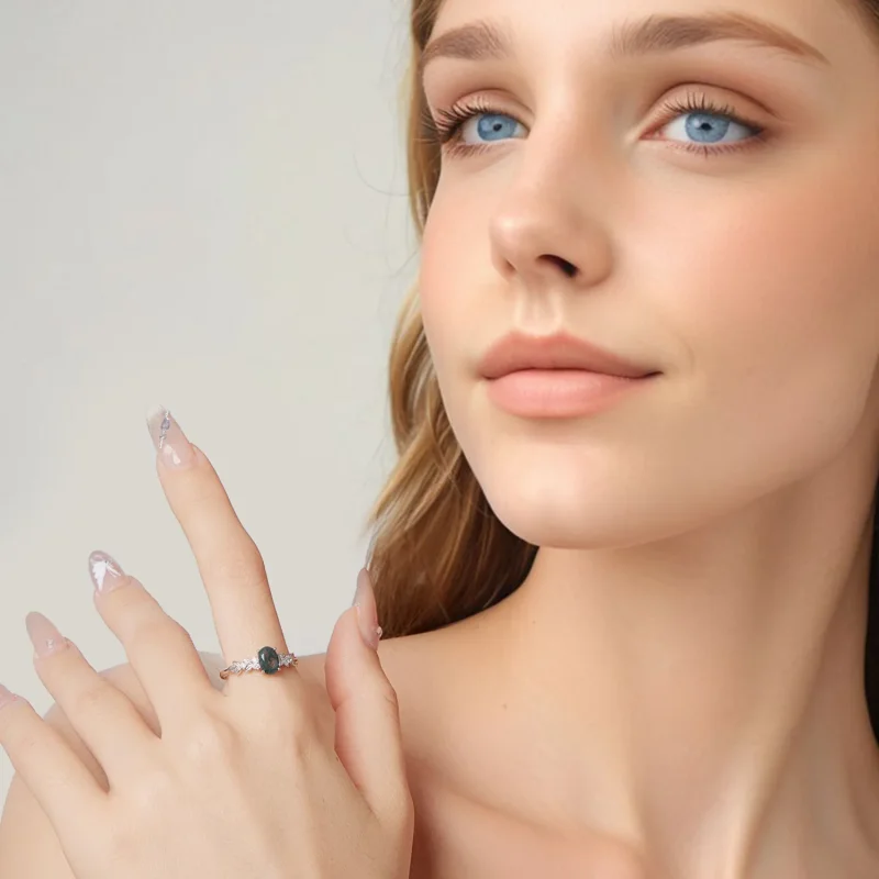 (zdjęcie do) Pandora Style 925 Srebrna Pierścionek z Agatem Morskim z Cyrkoniami i Platynowym - Wyświetl 7