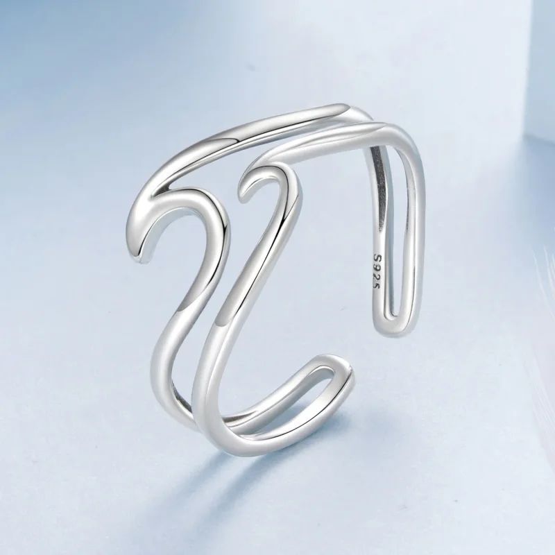 (zdjęcie do) Pandora Style 925 Srebrna Pierścionek Fala Podwójna Warstwa dla Kobiet - Eleganc - Wyświetl 2