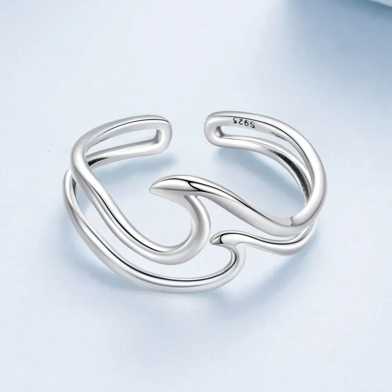 (zdjęcie do) Pandora Style 925 Srebrna Pierścionek Fala Podwójna Warstwa dla Kobiet - Eleganc - Wyświetl 3