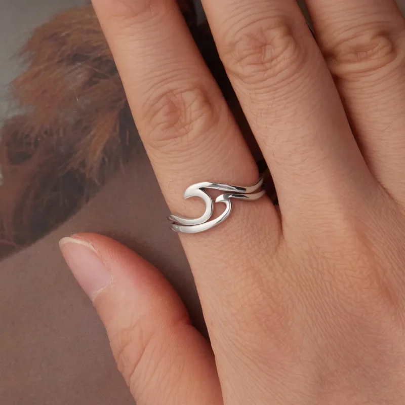 (zdjęcie do) Pandora Style 925 Srebrna Pierścionek Fala Podwójna Warstwa dla Kobiet - Eleganc - Wyświetl 4