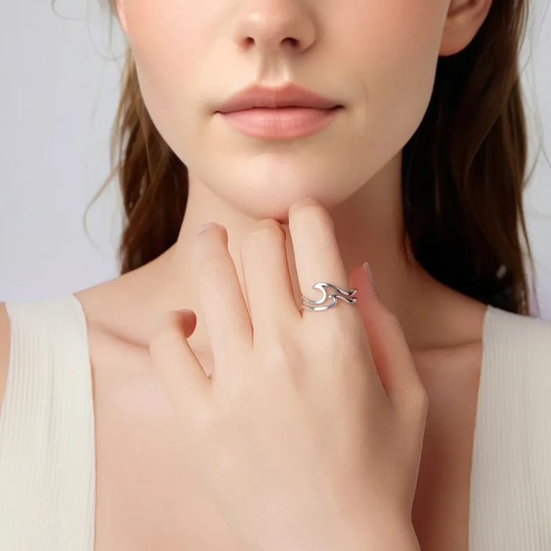 (zdjęcie do) Pandora Style 925 Srebrna Pierścionek Fala Podwójna Warstwa dla Kobiet - Eleganc - Wyświetl 6