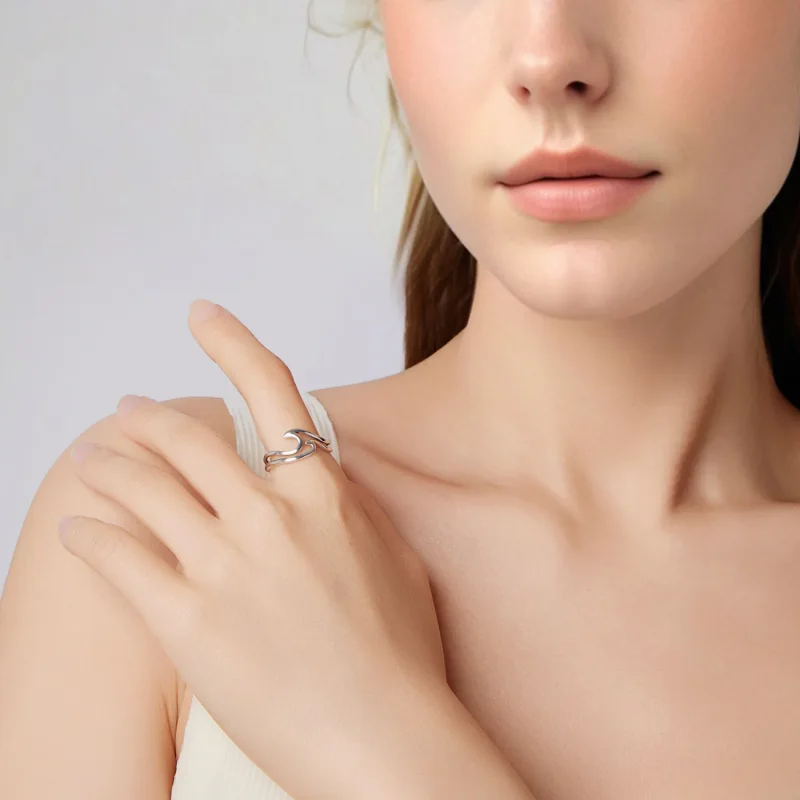 (zdjęcie do) Pandora Style 925 Srebrna Pierścionek Fala Podwójna Warstwa dla Kobiet - Eleganc - Wyświetl 7