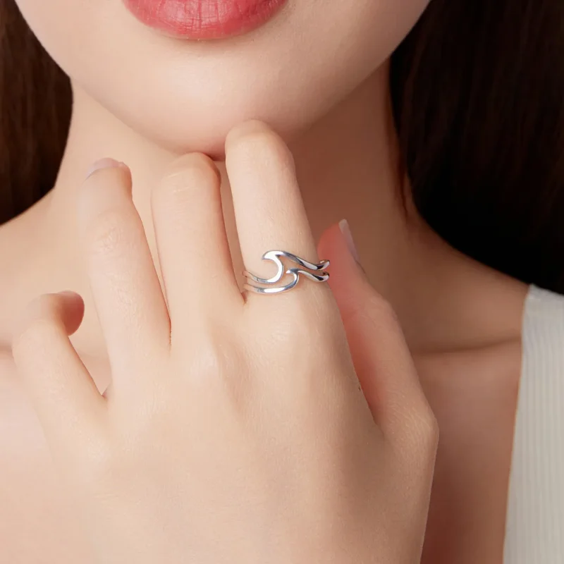 (zdjęcie do) Pandora Style 925 Srebrna Pierścionek Fala Podwójna Warstwa dla Kobiet - Eleganc - Wyświetl 9