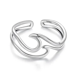 (zdjęcie do) Pandora Style 925 Srebrna Pierścionek Fala Podwójna Warstwa dla Kobiet - Elegancka Biżuteria Inspirowana Oceanem - BSR678-E