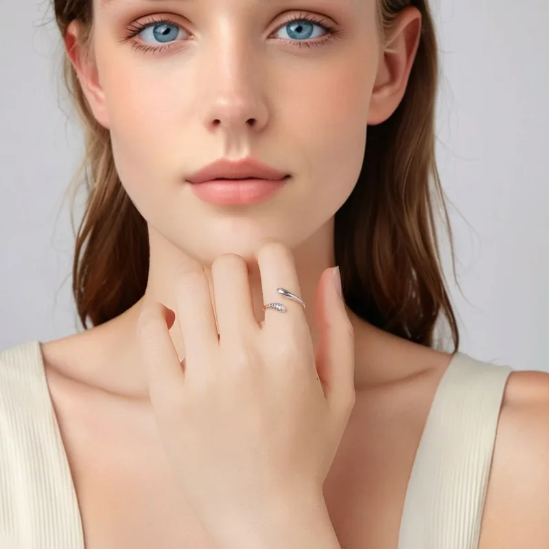 (zdjęcie do) Pandora Style 925 Srebrna Pierścionek Otwarty w Kształcie Łzy z Cyrkoniami - Utl - Wyświetl 7