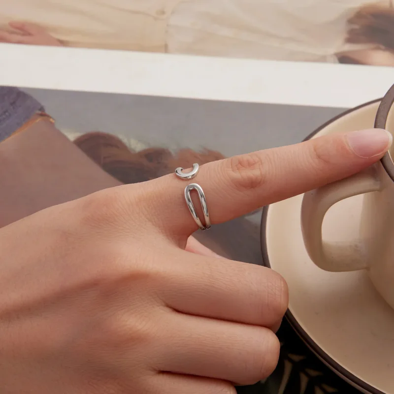 (zdjęcie do) Pandora Style 925 Srebrna Obrączka Podwójna Warstwa Otwarta - Utleniona Eleganck - Wyświetl 5