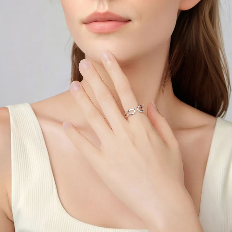 (zdjęcie do) Pandora Style 925 Srebrna Obrączka Podwójna Warstwa Otwarta - Utleniona Eleganck - Wyświetl 6