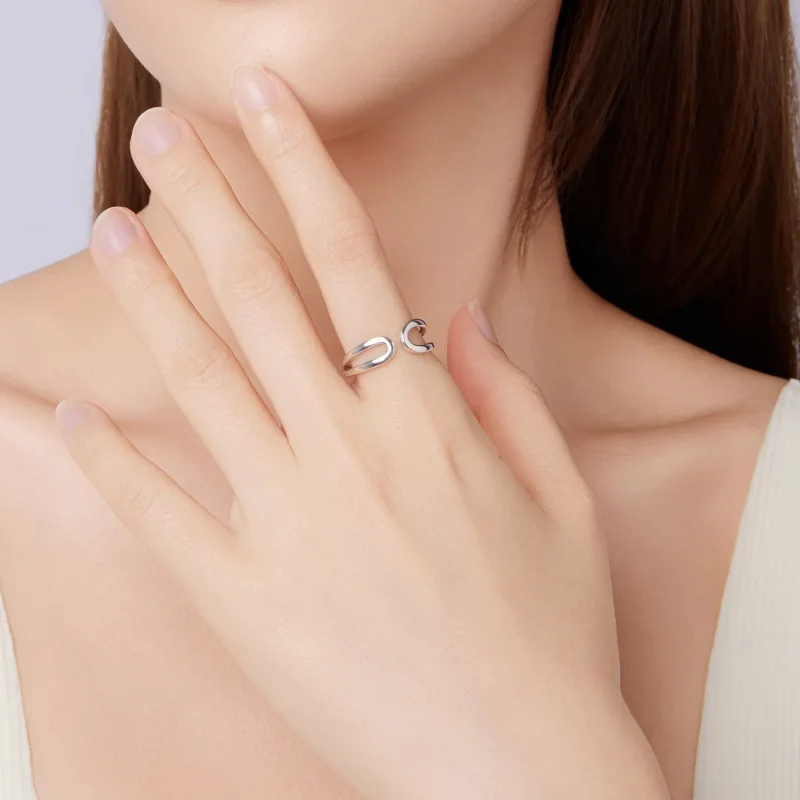 (zdjęcie do) Pandora Style 925 Srebrna Obrączka Podwójna Warstwa Otwarta - Utleniona Eleganck - Wyświetl 7