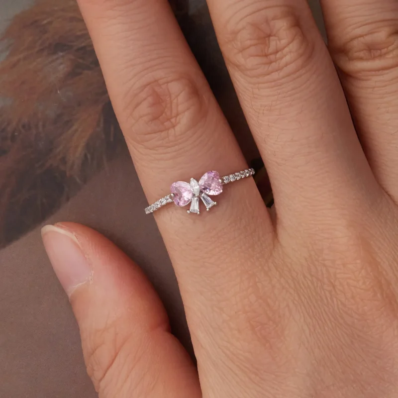 (zdjęcie do) Pandora Style 925 Srebro Próbowane z Różową Kokardą Pierścionek z Cyrkoniami - P - Wyświetl 4