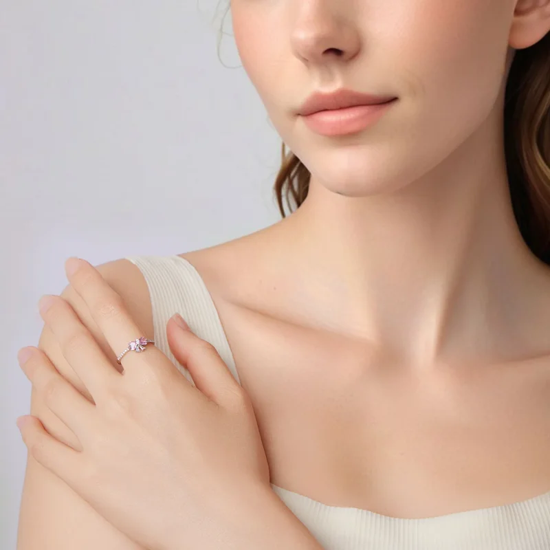 (zdjęcie do) Pandora Style 925 Srebro Próbowane z Różową Kokardą Pierścionek z Cyrkoniami - P - Wyświetl 7