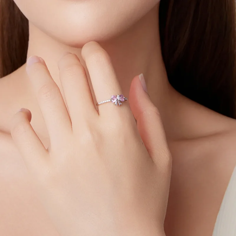 (zdjęcie do) Pandora Style 925 Srebro Próbowane z Różową Kokardą Pierścionek z Cyrkoniami - P - Wyświetl 8