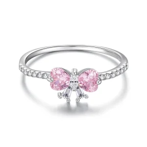 Pandora Style 925 Srebro Próbowane z Różową Kokardą Pierścionek z Cyrkoniami - Platerowany Platyną - BSR683 (zdjęcie do) Pandora Style 925 Srebro Próbowane z Różową Kokardą Pierścionek z Cyrkoniami - Platerowany Platyną - BSR683