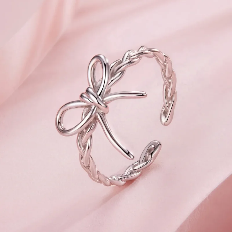 (zdjęcie do) Pandora Style 925 Srebrna Pierścionek Otwarty z Plecioną Kokardą - Platynowany - - Wyświetl 2