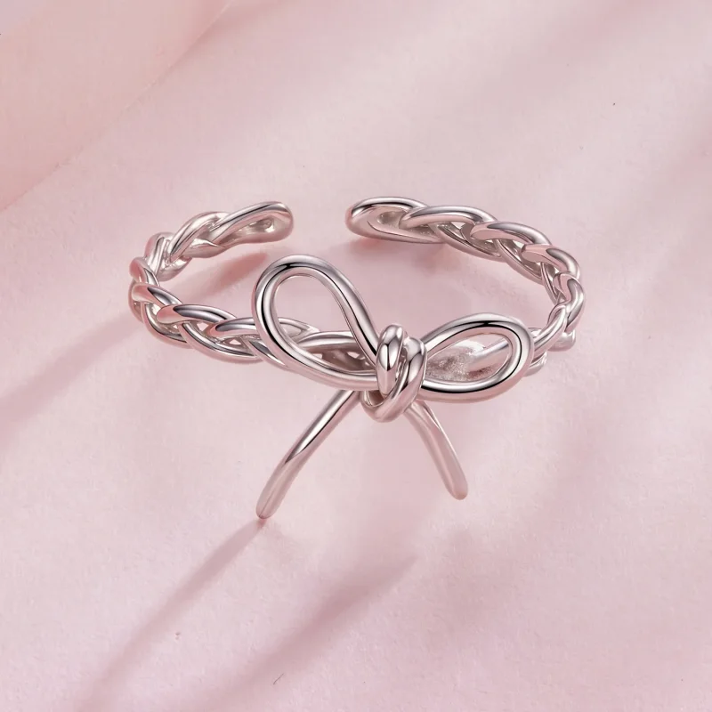 (zdjęcie do) Pandora Style 925 Srebrna Pierścionek Otwarty z Plecioną Kokardą - Platynowany - - Wyświetl 3
