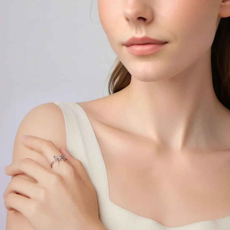 (zdjęcie do) Pandora Style 925 Srebrna Pierścionek Otwarty z Plecioną Kokardą - Platynowany - - Wyświetl 6