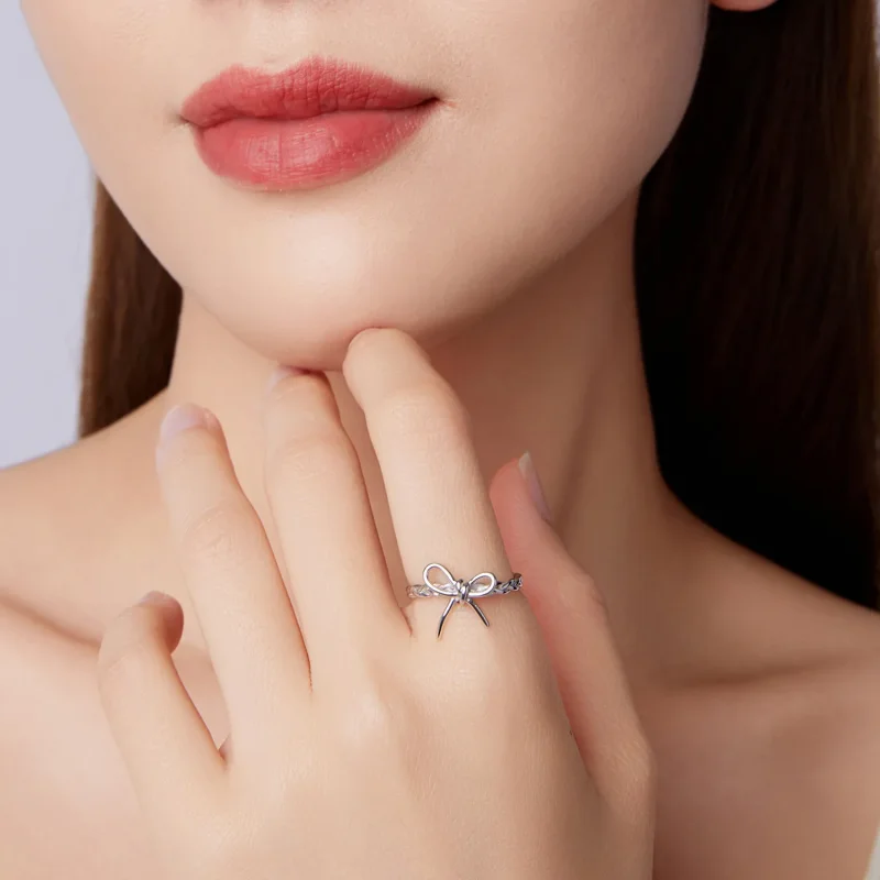 (zdjęcie do) Pandora Style 925 Srebrna Pierścionek Otwarty z Plecioną Kokardą - Platynowany - - Wyświetl 8