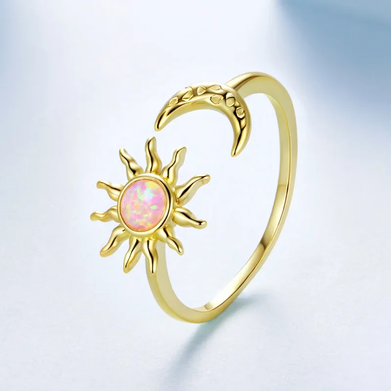 (zdjęcie do) Pandora Style 925 Srebrna pierścionek otwarty Słońce Księżyc z syntetycznym opal - Wyświetl 2
