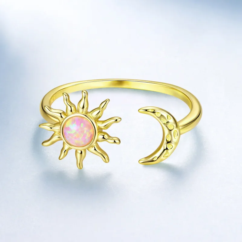 (zdjęcie do) Pandora Style 925 Srebrna pierścionek otwarty Słońce Księżyc z syntetycznym opal - Wyświetl 3