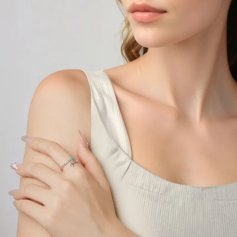 (zdjęcie do) Pandora Style 925 Srebrna Pierścionek z Otwartym Krzyżem i Syntetycznym Turkusem - Wyświetl 6