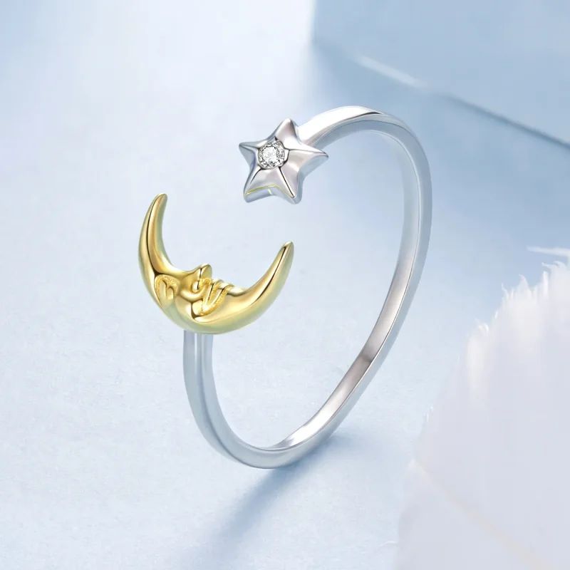 (zdjęcie do) Pandora Style 925 Srebrna pierścionek otwarty gwiazda i księżyc z cyrkoniami - p - Wyświetl 2