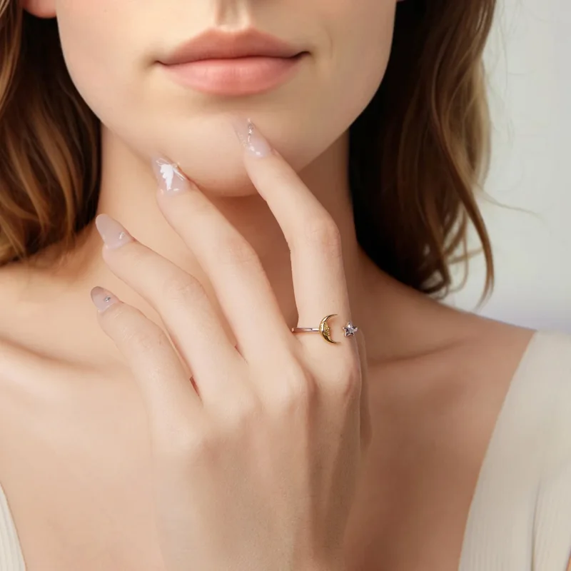 (zdjęcie do) Pandora Style 925 Srebrna pierścionek otwarty gwiazda i księżyc z cyrkoniami - p - Wyświetl 7