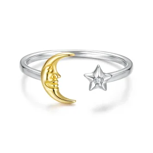 Pandora Style 925 Srebrna pierścionek otwarty gwiazda i księżyc z cyrkoniami - pozłacana i platynowana biżuteria - BSR690-E (zdjęcie do) Pandora Style 925 Srebrna pierścionek otwarty gwiazda i księżyc z cyrkoniami - pozłacana i platynowana biżuteria - BSR690-E