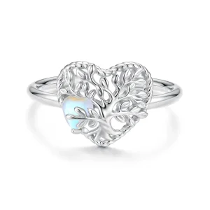 Pandora Style 925 Srebrna Pierścionek Otwarty Drzewo Życia z Kamykiem Księżycowym - Biżuteria Platerowana Platyną - BSR696-E (zdjęcie do) Pandora Style 925 Srebrna Pierścionek Otwarty Drzewo Życia z Kamykiem Księżycowym - Biżuteria Platerowana Platyną - BSR696-E