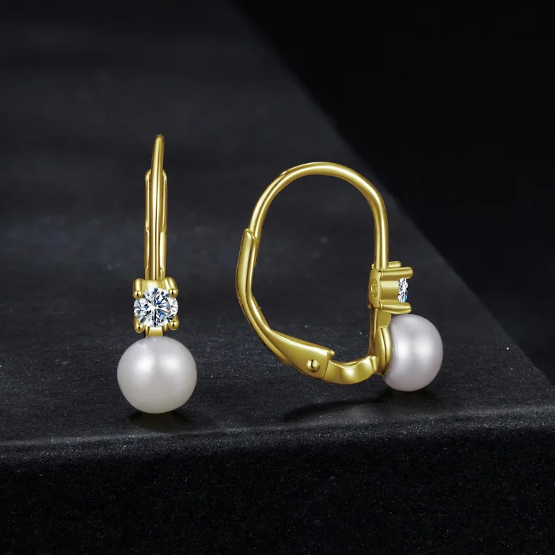 (zdjęcie do) Pandora Style 925 Srebrne Kolczyki z Perłą i Moissanitem na Sprężynie z Certyfik - Wyświetl 2