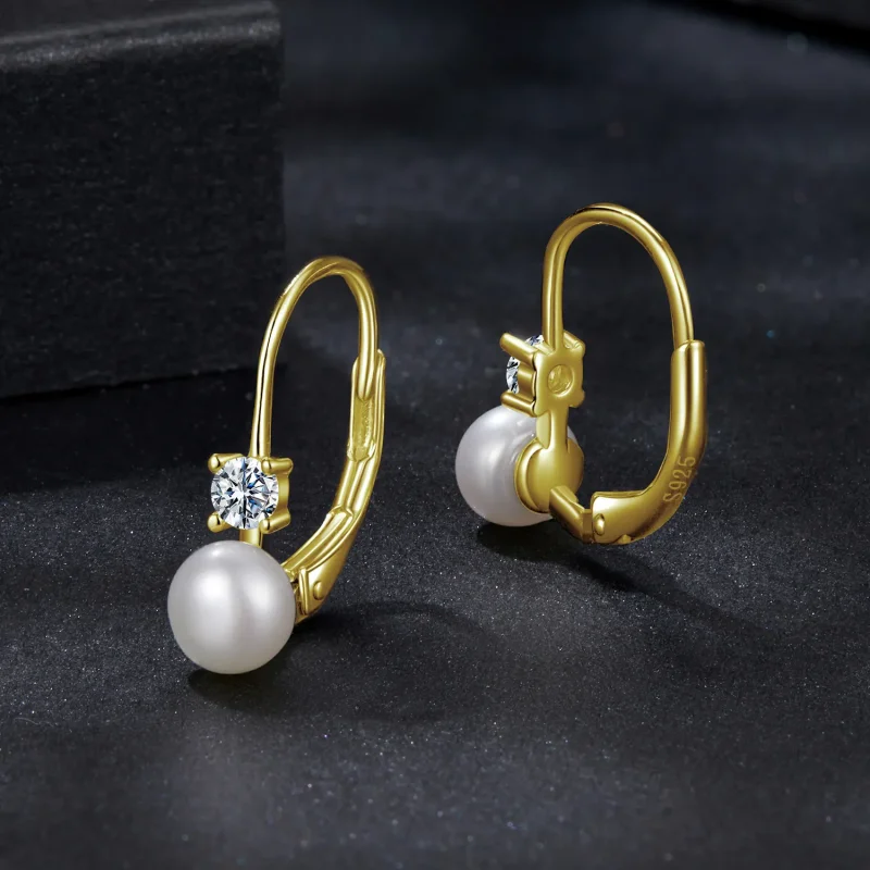 (zdjęcie do) Pandora Style 925 Srebrne Kolczyki z Perłą i Moissanitem na Sprężynie z Certyfik - Wyświetl 3
