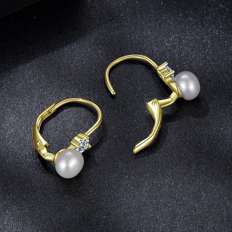 (zdjęcie do) Pandora Style 925 Srebrne Kolczyki z Perłą i Moissanitem na Sprężynie z Certyfik - Wyświetl 4