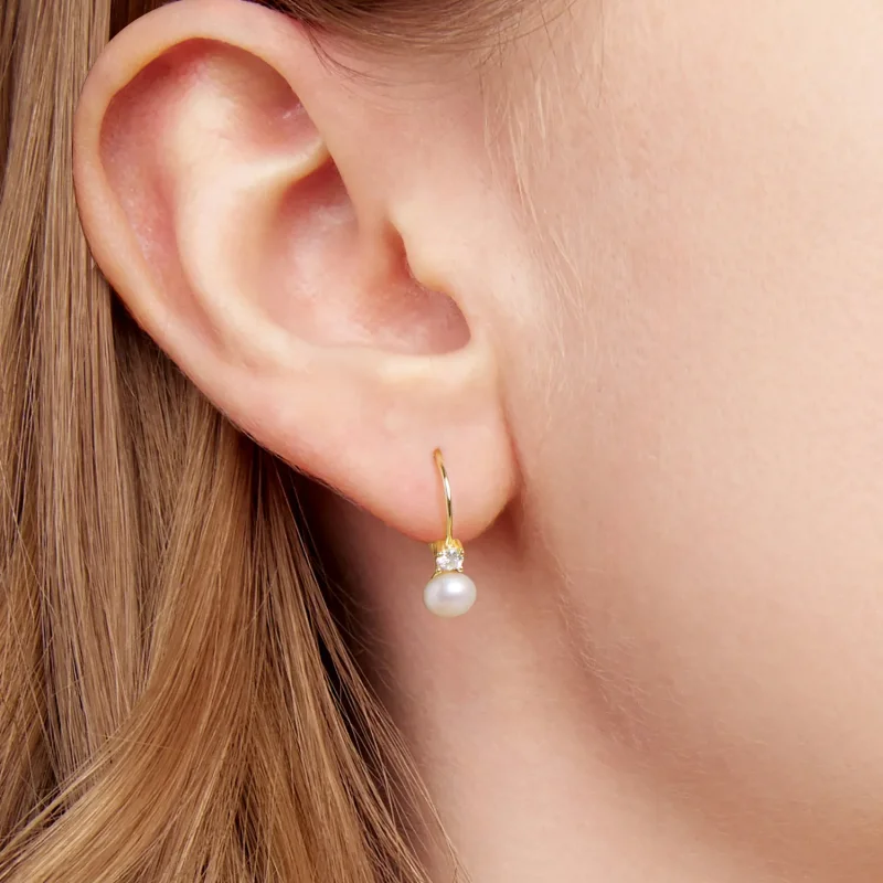 (zdjęcie do) Pandora Style 925 Srebrne Kolczyki z Perłą i Moissanitem na Sprężynie z Certyfik - Wyświetl 6