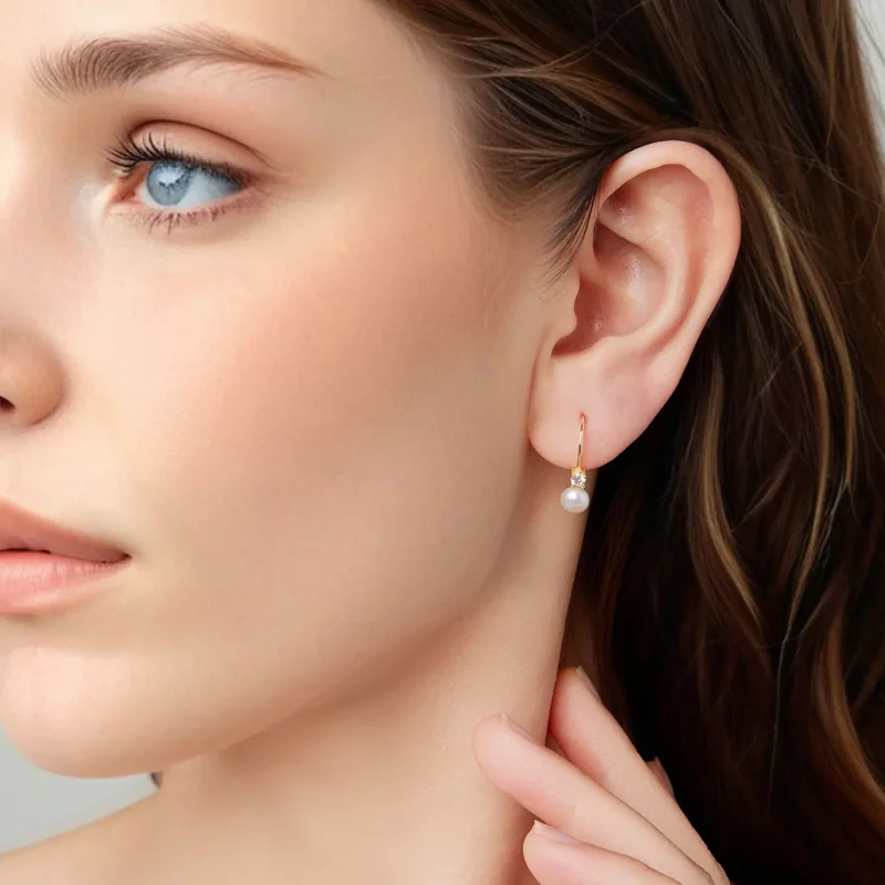 (zdjęcie do) Pandora Style 925 Srebrne Kolczyki z Perłą i Moissanitem na Sprężynie z Certyfik - Wyświetl 7