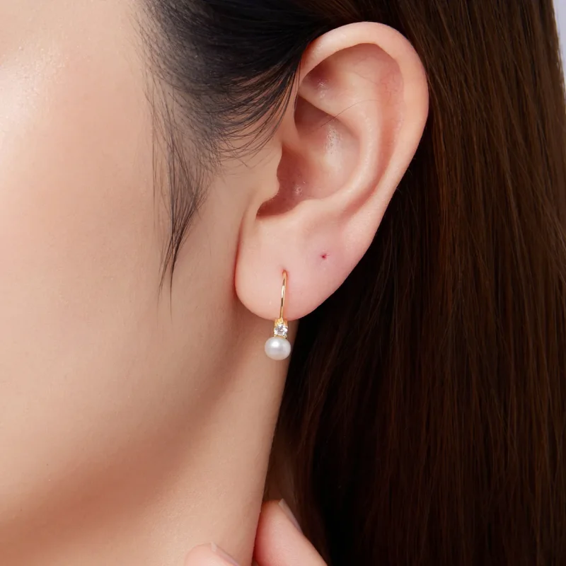 (zdjęcie do) Pandora Style 925 Srebrne Kolczyki z Perłą i Moissanitem na Sprężynie z Certyfik - Wyświetl 9