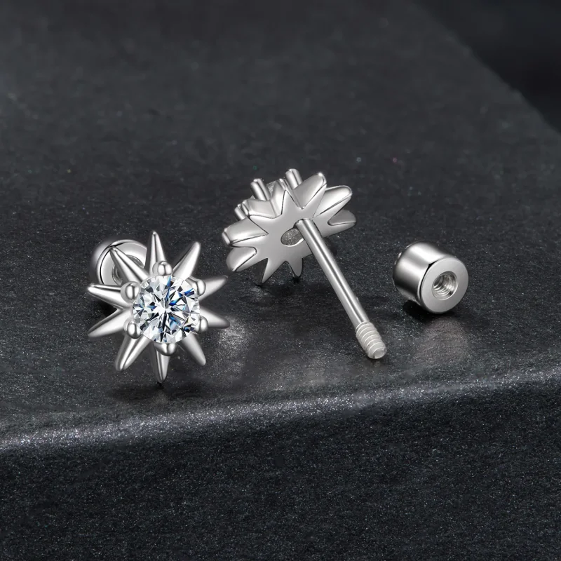 (zdjęcie do) Pandora Style 925 Srebrne Kolczyki Słoneczko z Moissanite z Certyfikatem - Plate - Wyświetl 2