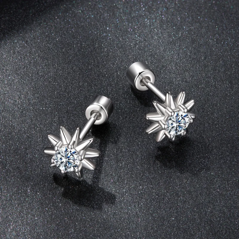 (zdjęcie do) Pandora Style 925 Srebrne Kolczyki Słoneczko z Moissanite z Certyfikatem - Plate - Wyświetl 3