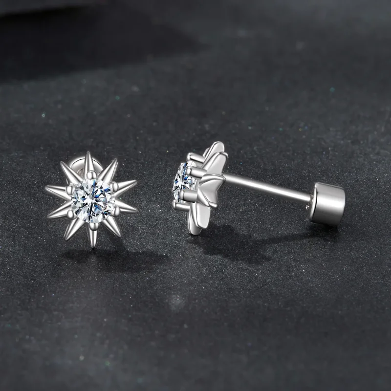 (zdjęcie do) Pandora Style 925 Srebrne Kolczyki Słoneczko z Moissanite z Certyfikatem - Plate - Wyświetl 4