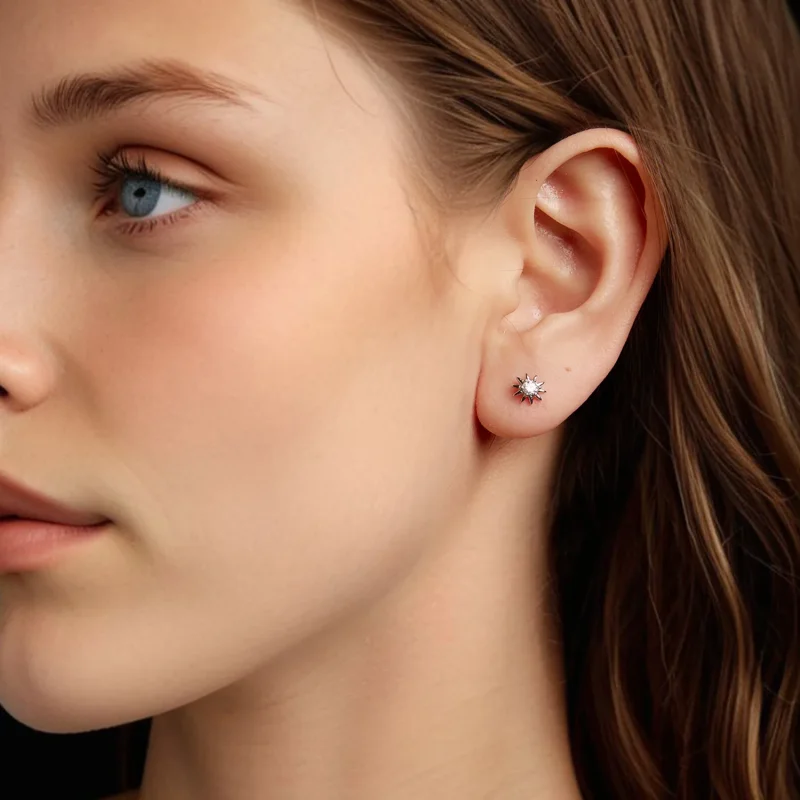 (zdjęcie do) Pandora Style 925 Srebrne Kolczyki Słoneczko z Moissanite z Certyfikatem - Plate - Wyświetl 7