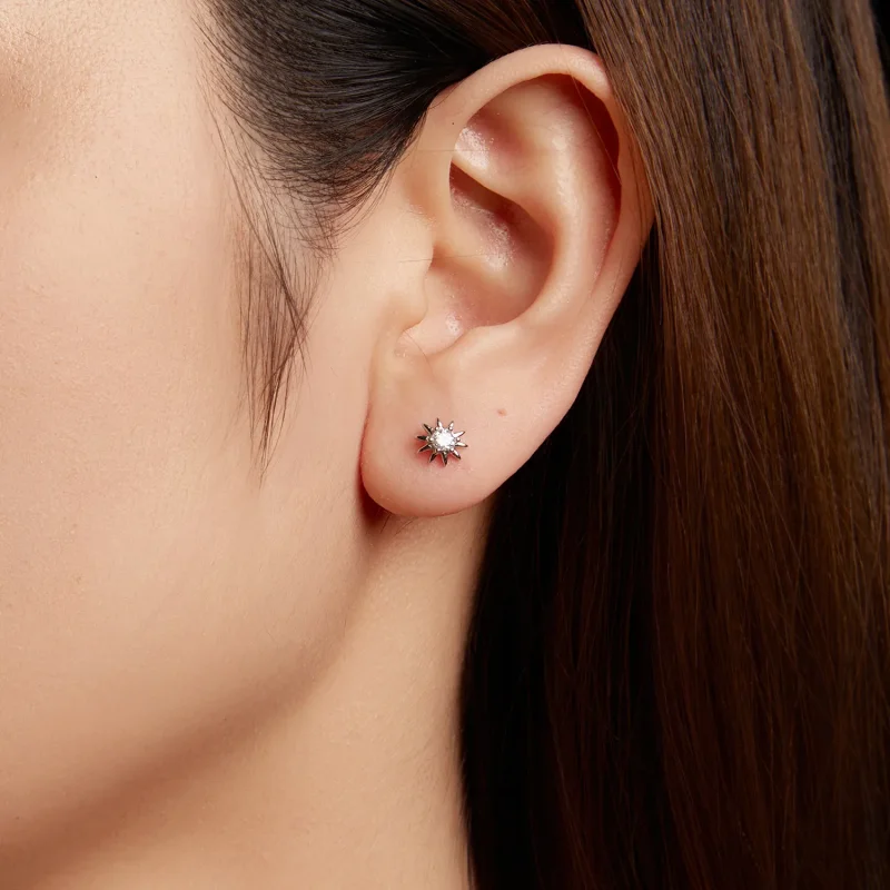 (zdjęcie do) Pandora Style 925 Srebrne Kolczyki Słoneczko z Moissanite z Certyfikatem - Plate - Wyświetl 9