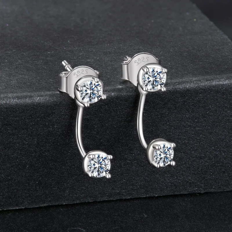 (zdjęcie do) Pandora Style 925 Srebrne Kolczyki Słupki z Moissanitem Przód-Tył z Certyfikatem - Wyświetl 2