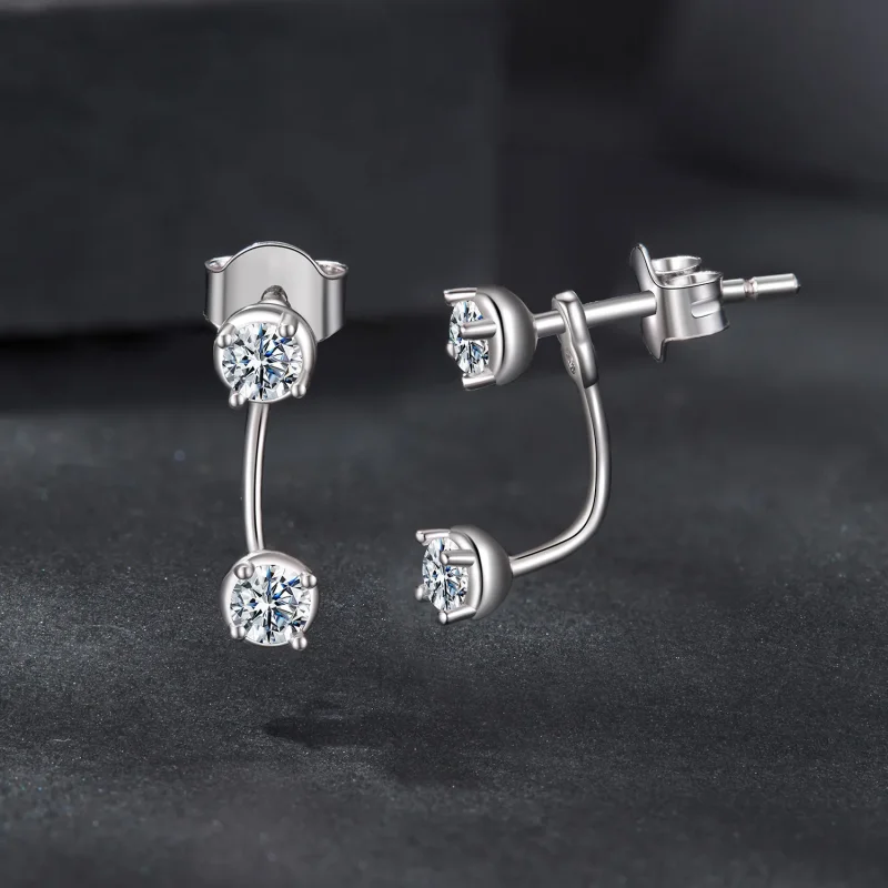 (zdjęcie do) Pandora Style 925 Srebrne Kolczyki Słupki z Moissanitem Przód-Tył z Certyfikatem - Wyświetl 3