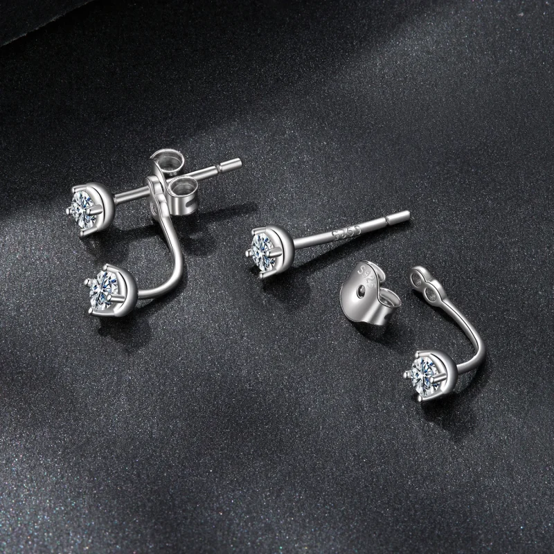 (zdjęcie do) Pandora Style 925 Srebrne Kolczyki Słupki z Moissanitem Przód-Tył z Certyfikatem - Wyświetl 4