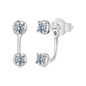 (zdjęcie do) Pandora Style 925 Srebrne Kolczyki Słupki z Moissanitem Przód-Tył z Certyfikatem - Platynowane - MSE097