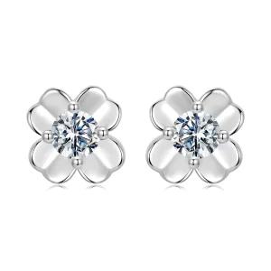 (zdjęcie do) Pandora Style 925 Srebrne Kolczyki z Moissanitem w Koniczynce z Certyfikatem - Platerowane Platyną - MSE099