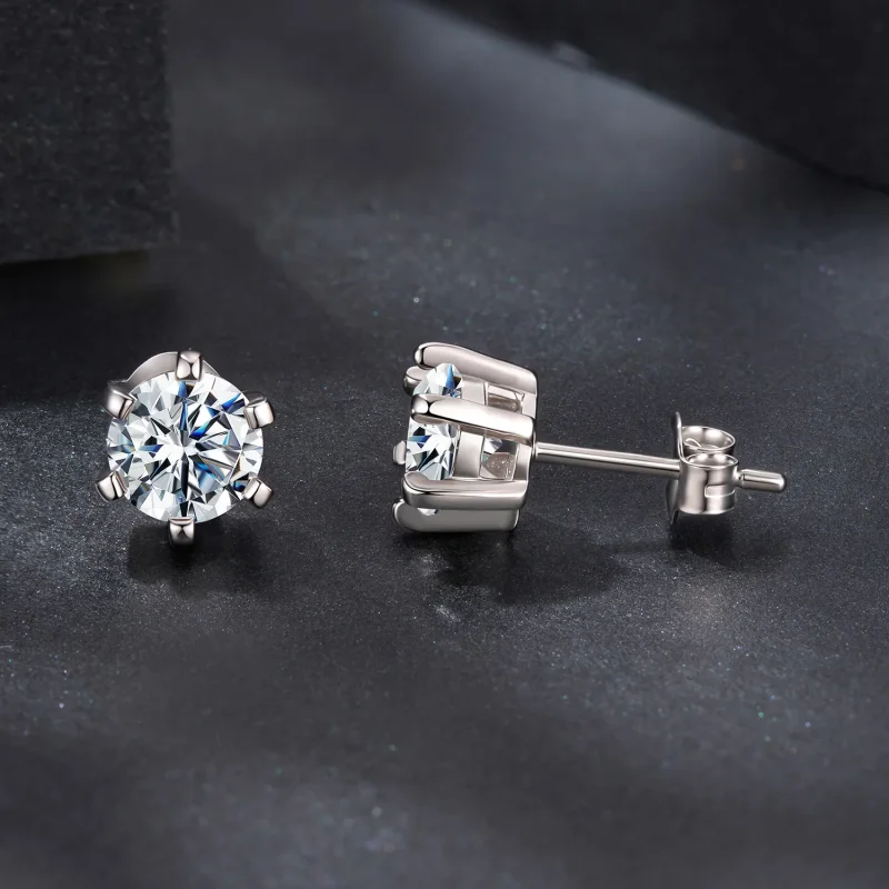 (zdjęcie do) Pandora Style Kolcowe Kolczyki z Moissanitem z 6 Zaczepami, Platerowane Platyną - Wyświetl 4