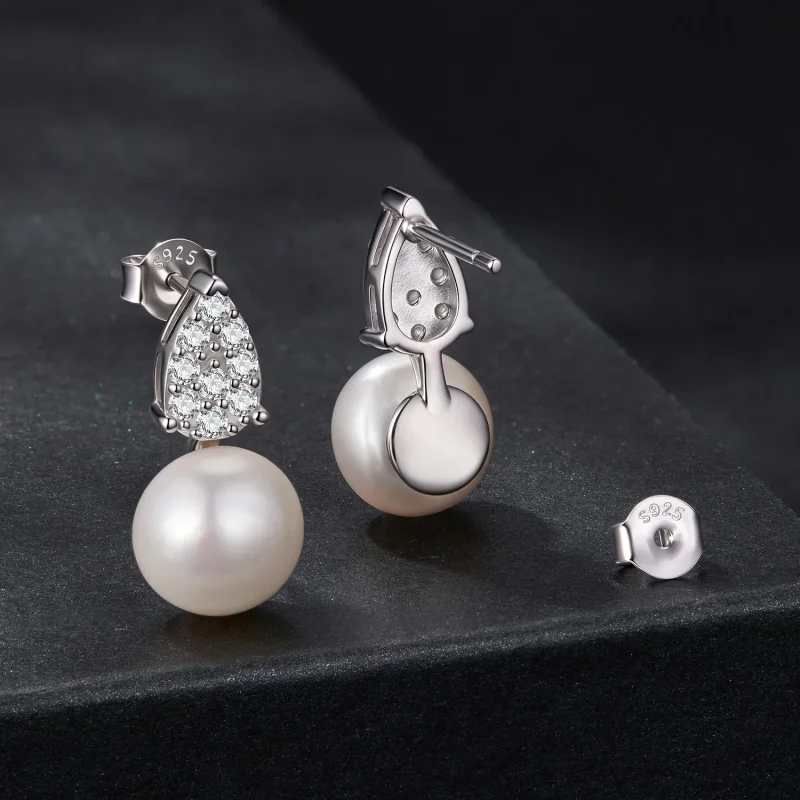 (zdjęcie do) Pandora Style Kolczyki z Perłą Słodkowodną i Moissanitem w Kształcie Tykwki z Pl - Wyświetl 2