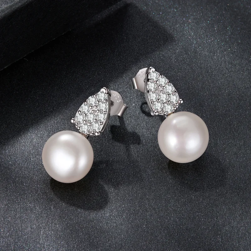 (zdjęcie do) Pandora Style Kolczyki z Perłą Słodkowodną i Moissanitem w Kształcie Tykwki z Pl - Wyświetl 3