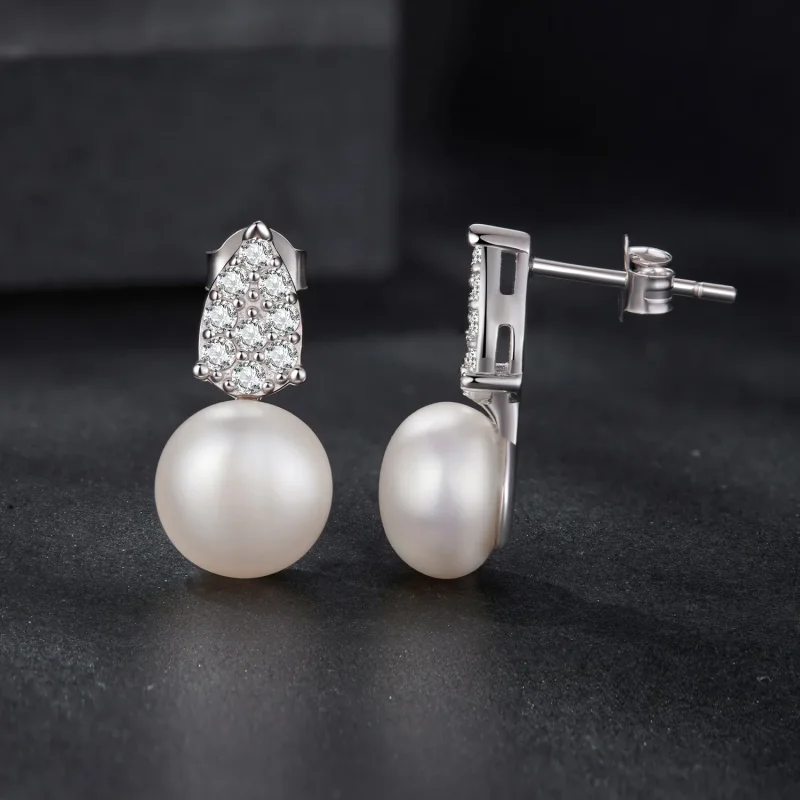 (zdjęcie do) Pandora Style Kolczyki z Perłą Słodkowodną i Moissanitem w Kształcie Tykwki z Pl - Wyświetl 4