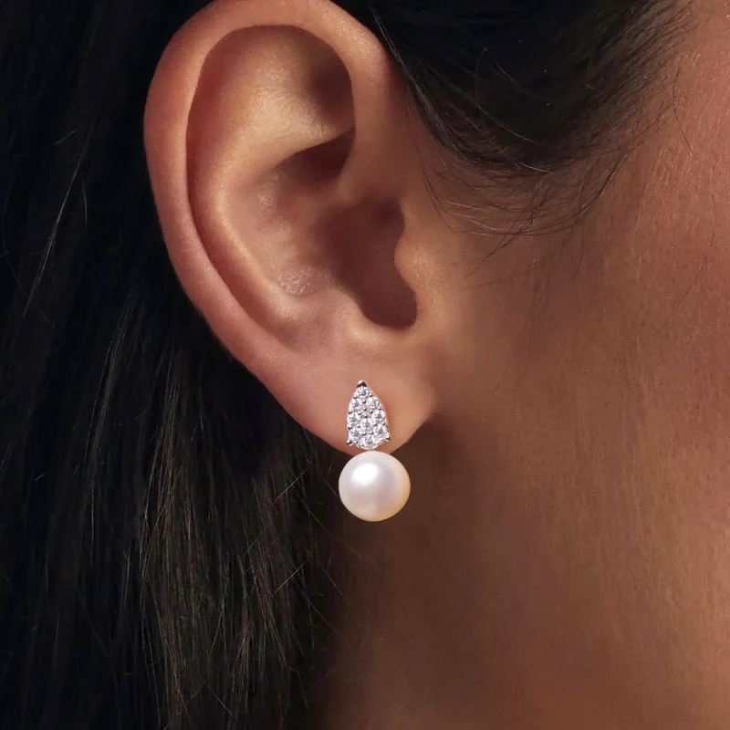 (zdjęcie do) Pandora Style Kolczyki z Perłą Słodkowodną i Moissanitem w Kształcie Tykwki z Pl - Wyświetl 5