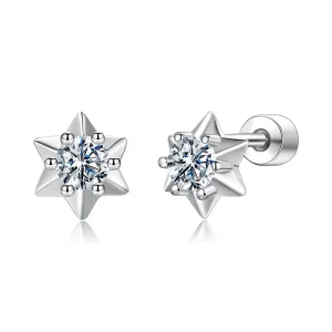 (zdjęcie do) Pandora Style Sześcioramienna Gwiazda Kolczyki z Moissanitem z Platerowaniem Platyną 925 Silver i Certyfikatem - MSE102